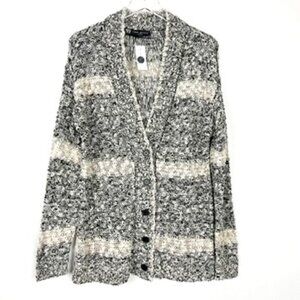 NWT Lane Bryant Cardigan Sweater Womens Size 14/16 Black Cream Marl Stripe Cozy
